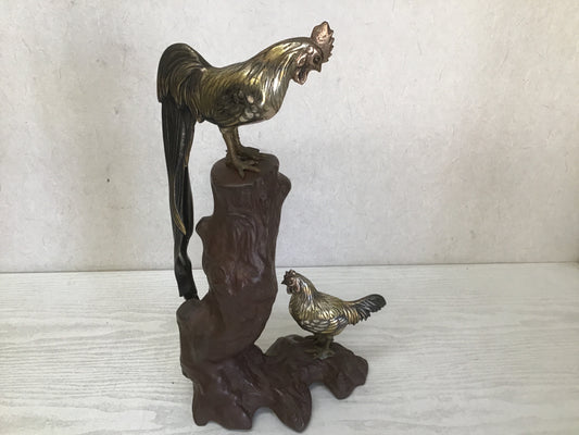 Y2034 OKIMONO Metal Rooster figure figurine interior Japan antique home decor