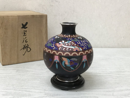 Y2062 FLOWER VASE cloisonne signed box Hiroaki Oota Japanese ikebana kabin decor