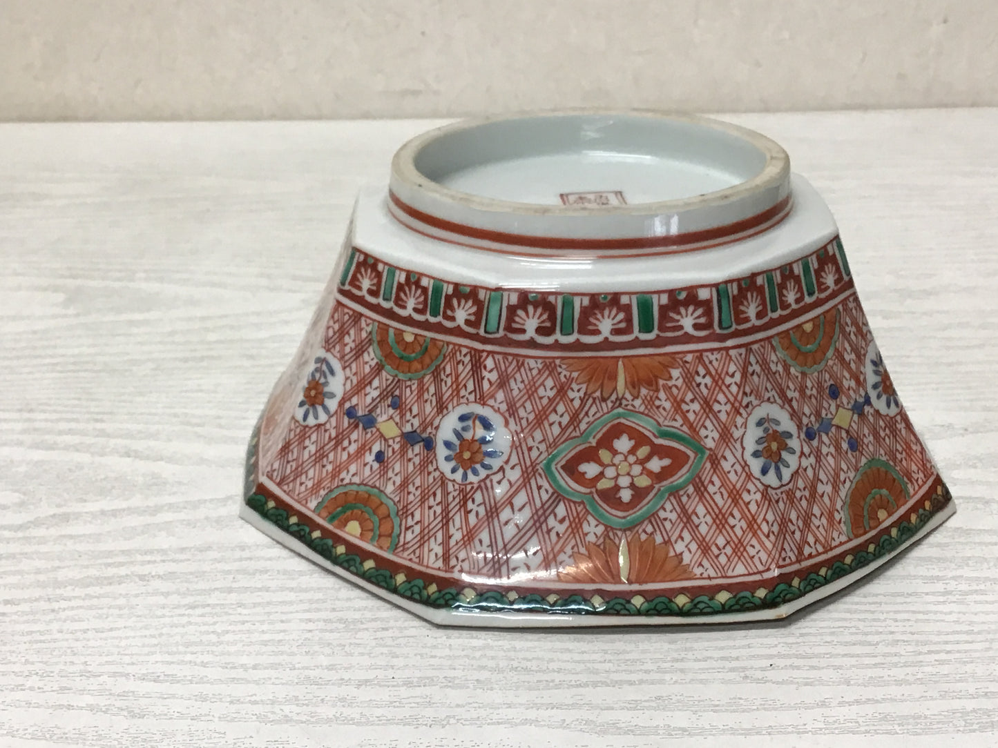 Y2068 CHAWAN Kutani-ware Octagon color painting signed box Japan confectionery