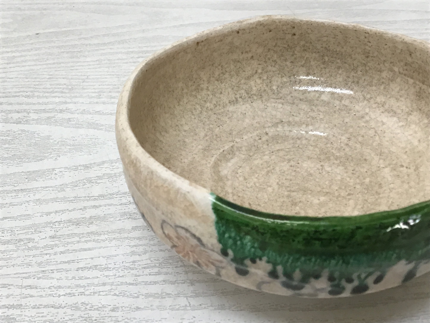 Y2088 CHAWAN Raku-ware flat signed Japanese bowl pottery Japan tea ceremony