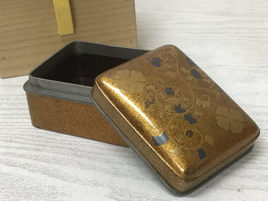 Y2105 BOX Makie gold lacquer tin edge case Japanese antique Japan storage