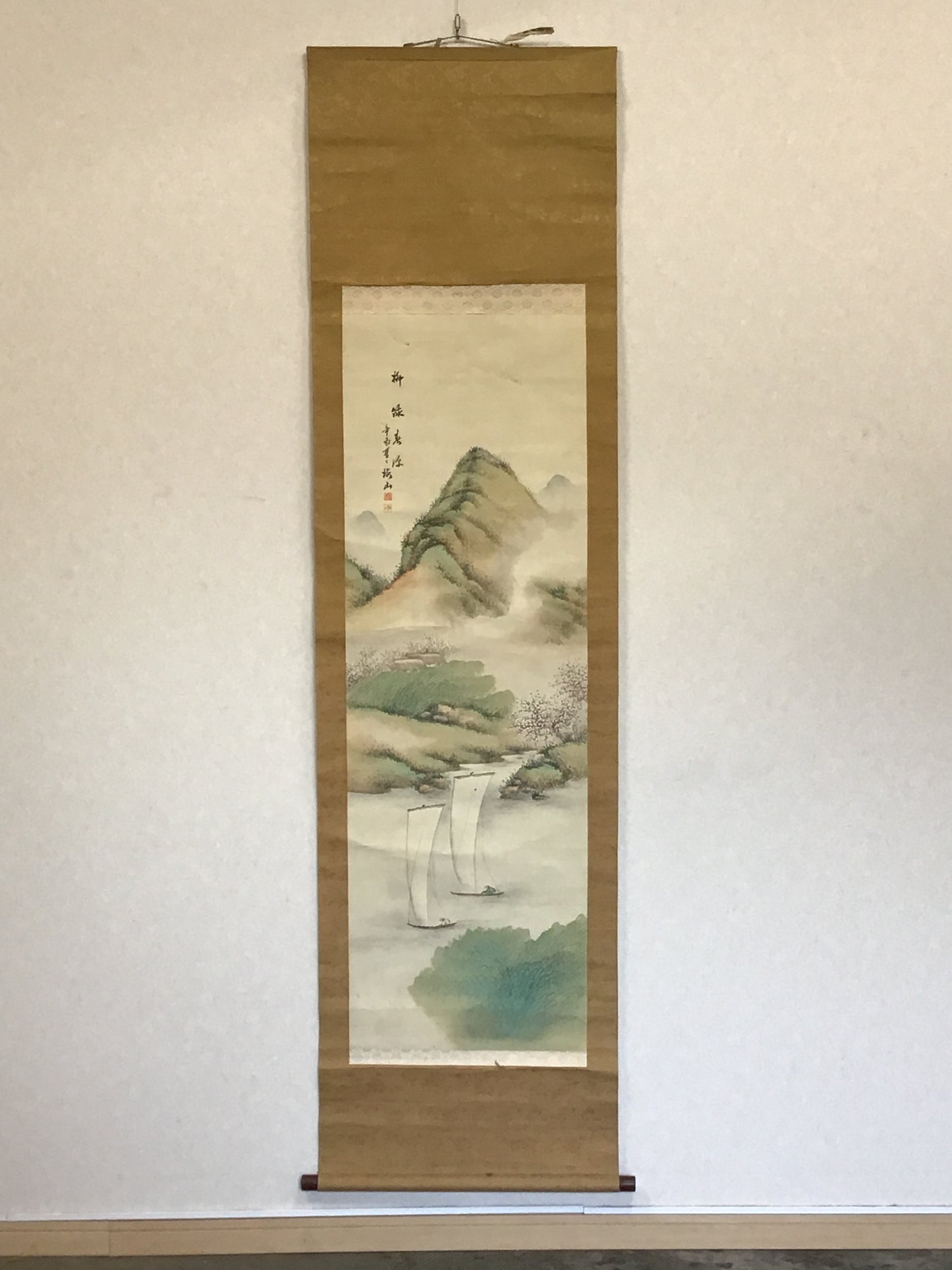 Y2111 KAKEJIKU Landscape signed 188x51cm Japanese hanging scroll interior