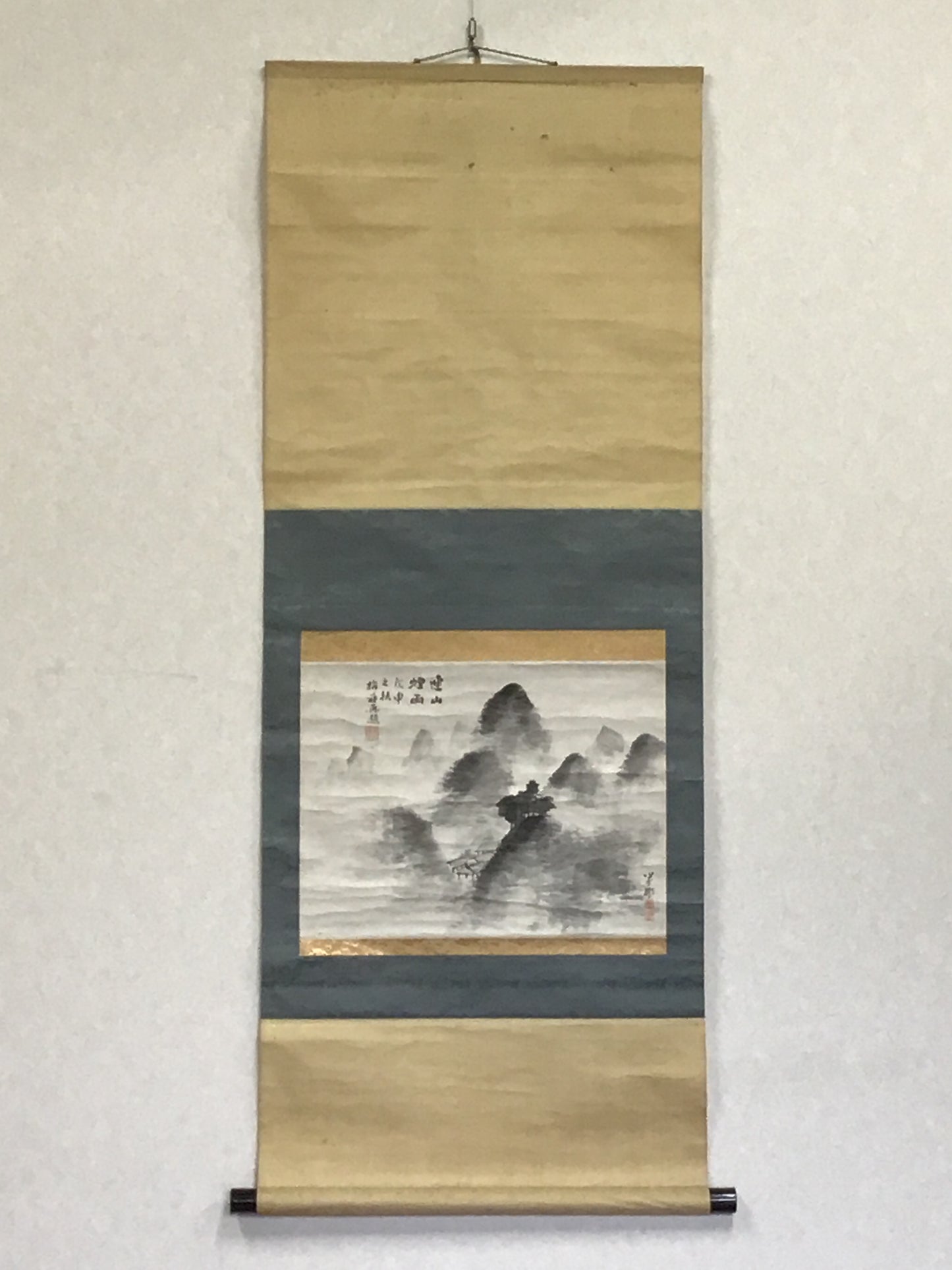 Y2114 KAKEJIKU Ink Landscape signed 134x53cm Japanese hanging scroll interior