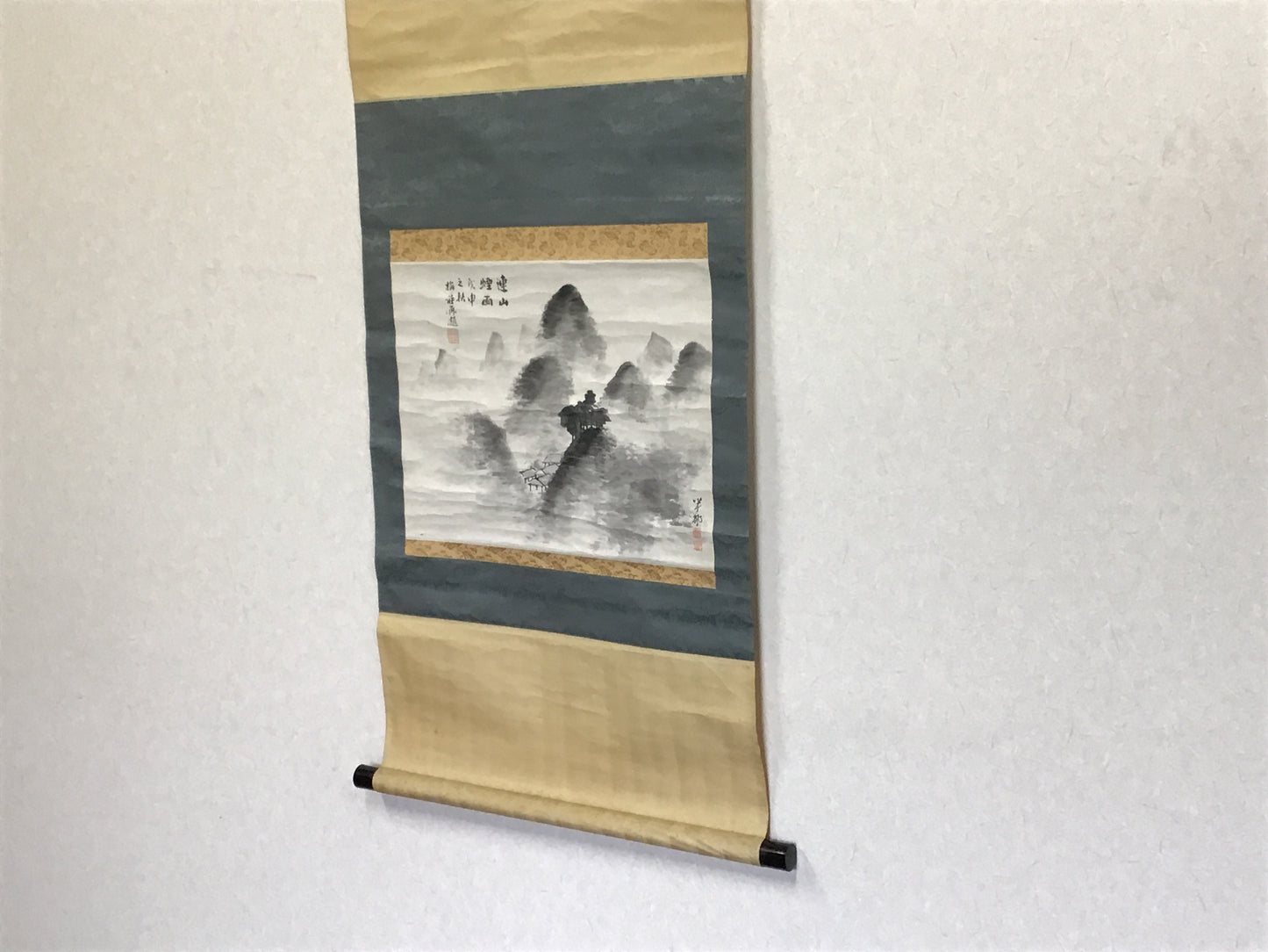 Y2114 KAKEJIKU Ink Landscape signed 134x53cm Japanese hanging scroll interior