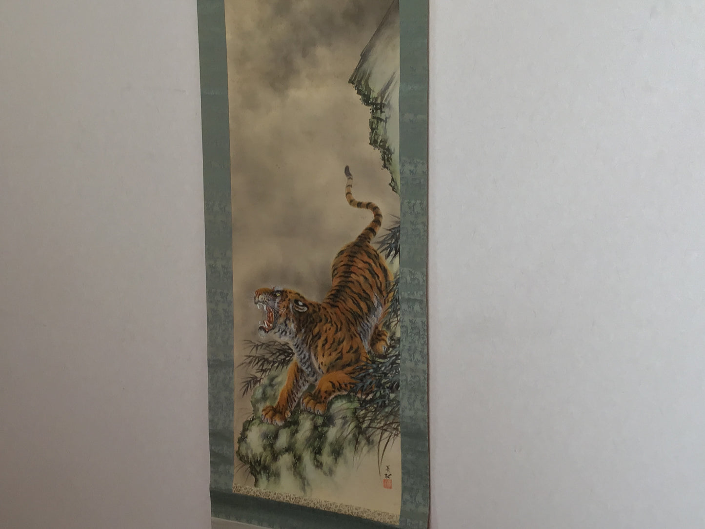Y2162 KAKEJIKU Tiger signed 188x55cm Japanese hanging scroll interior decor