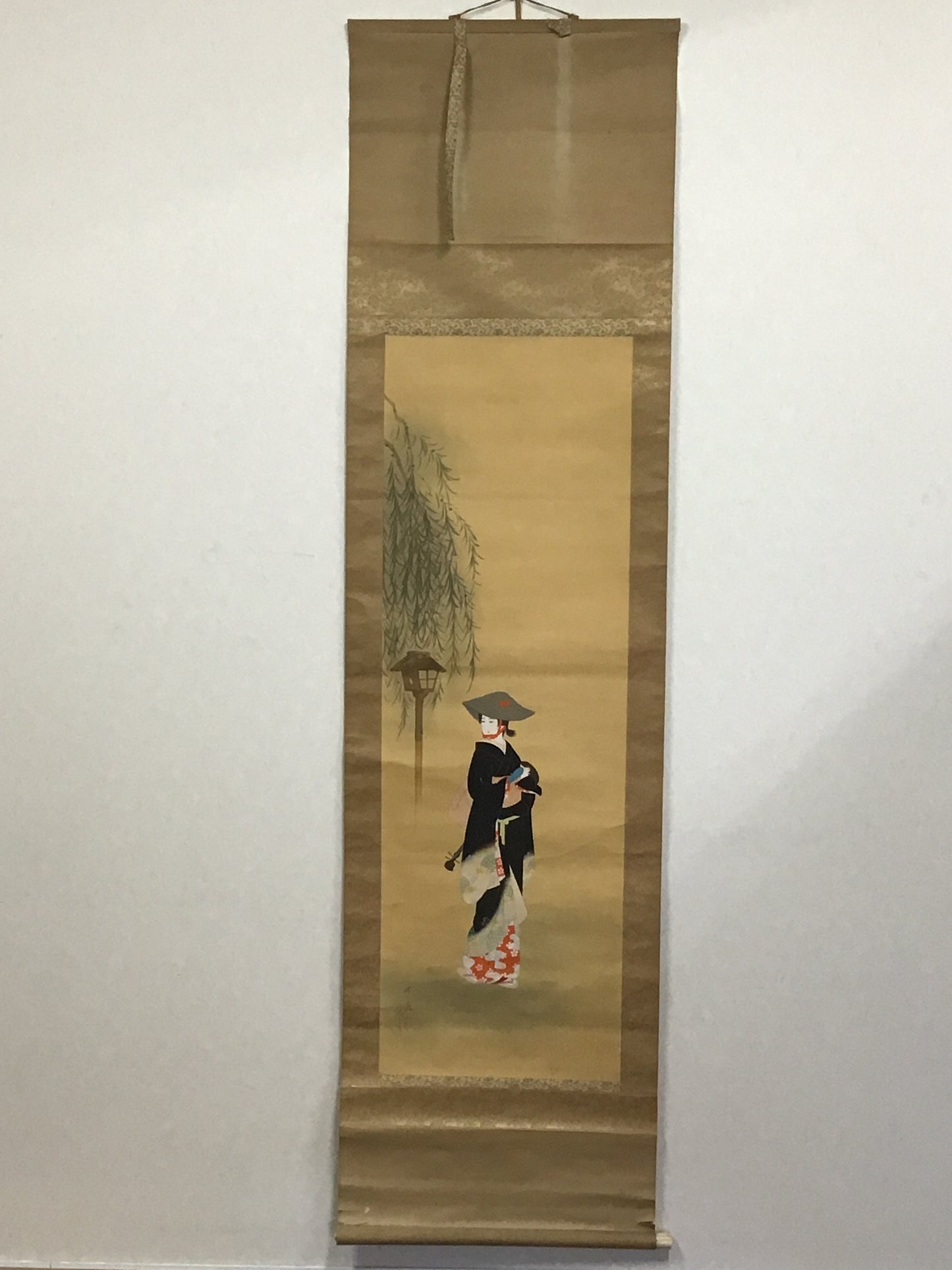 Y2168 KAKEJIKU Beautiful Kimono Lady signed 200x54cm Japanese hanging scroll