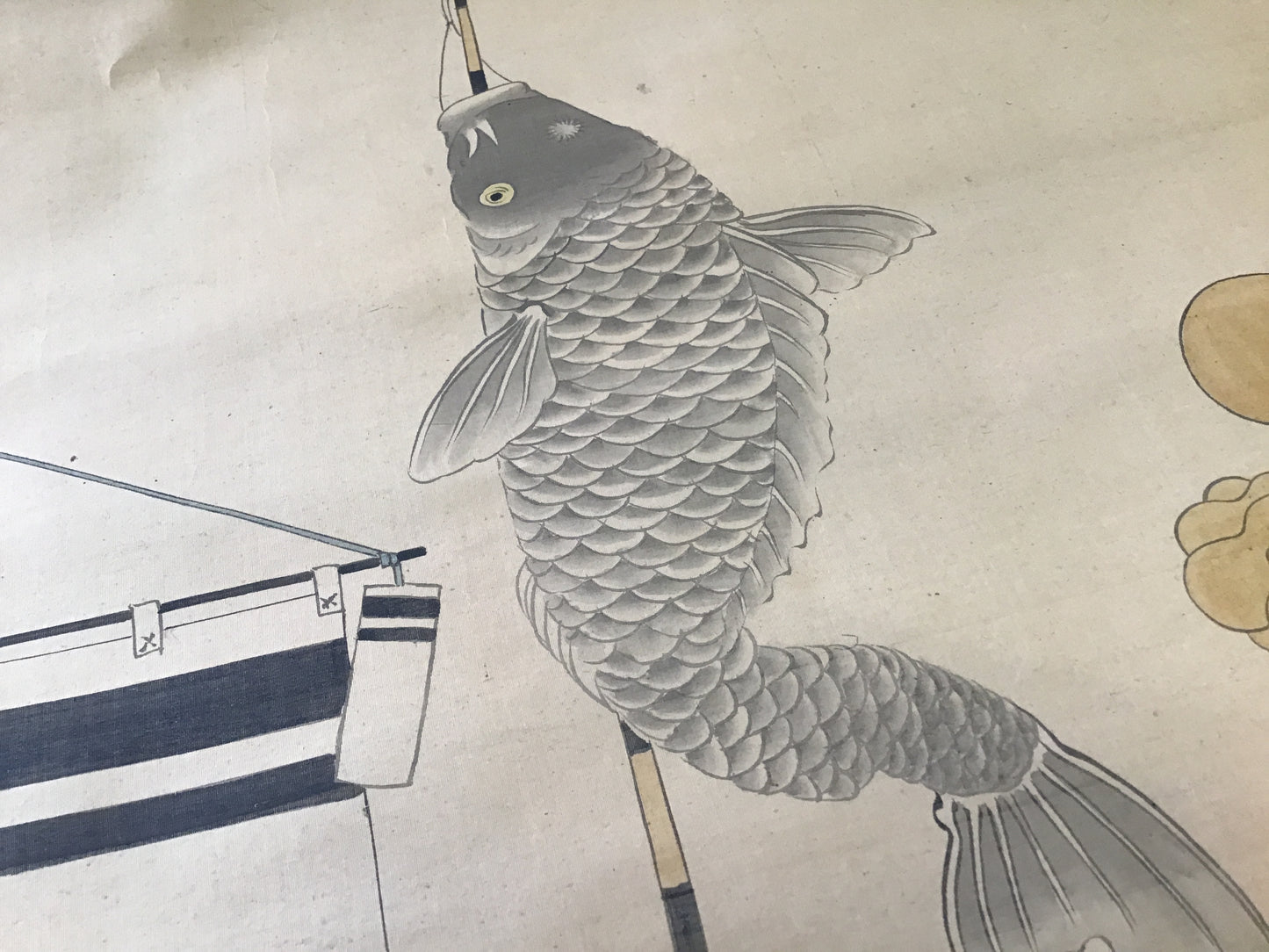 Y2178 KAKEJIKU Yoroi armor Carp Streamer signed 183x61cm Japan hanging scroll