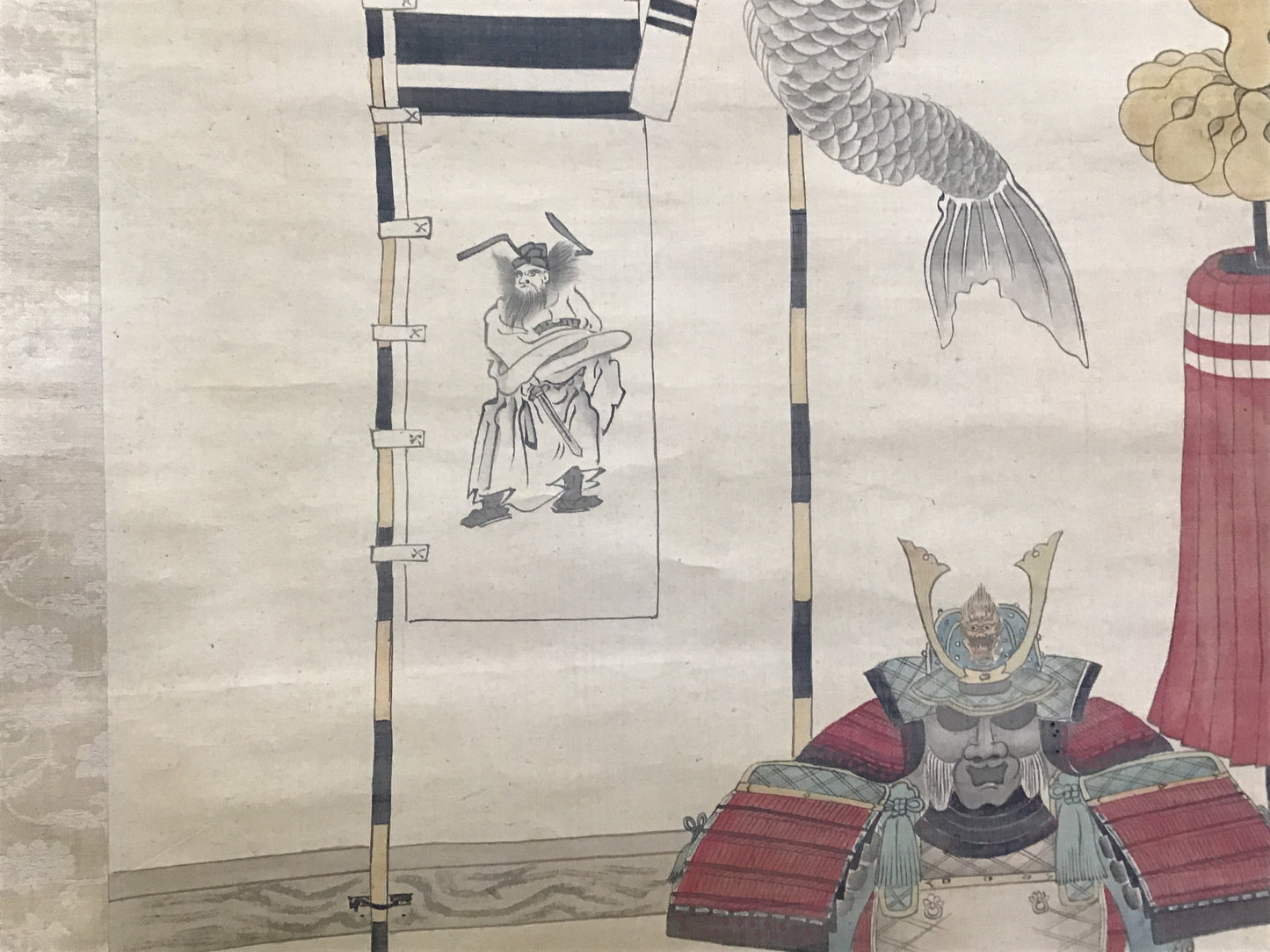 Y2178 KAKEJIKU Yoroi armor Carp Streamer signed 183x61cm Japan hanging scroll