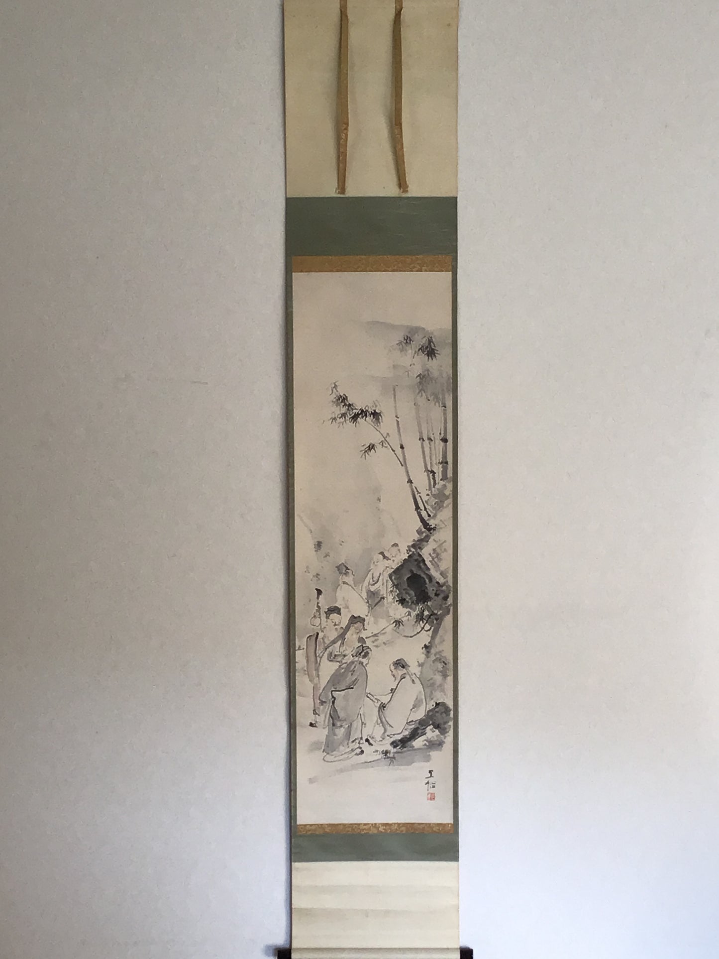 Y2187 KAKEJIKU Seven Sages signed box 193x34cm Japanese hanging scroll interior