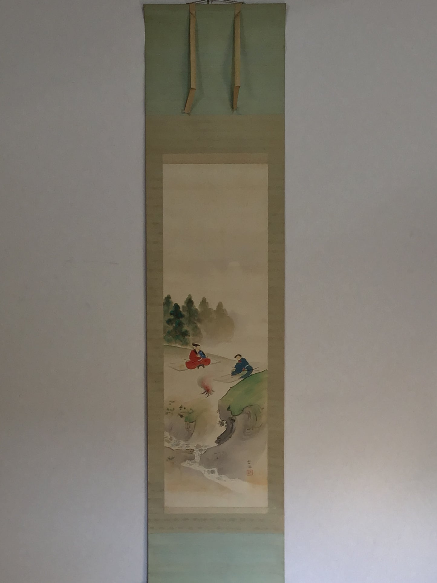 Y2191 KAKEJIKU Shogun samurai signed box 203x48cm Japan hanging scroll interior
