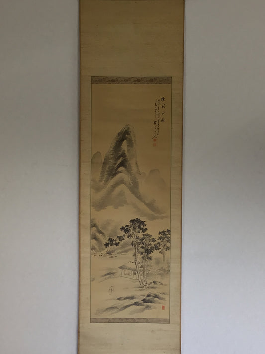 Y2196 KAKEJIKU Ink painting Landscape signed box 190x55cm Japan hanging scroll