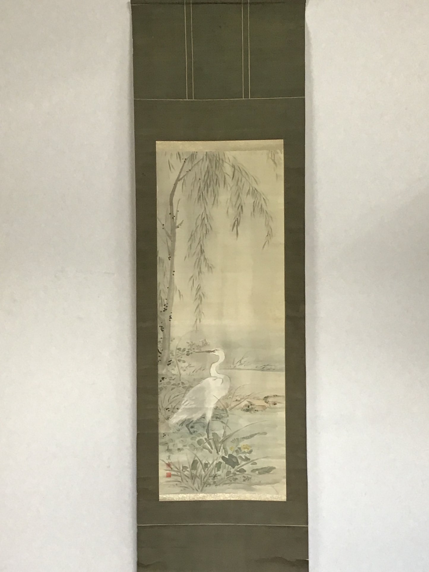 Y2197 KAKEJIKU Hawk signed box 180x54cm Japanese hanging scroll interior