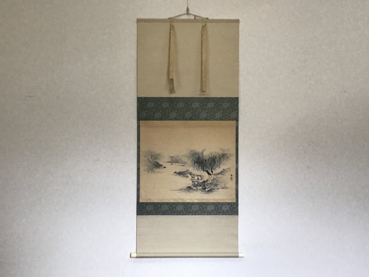 Y2201 KAKEJIKU Landscape signed box 130x57cm Japanese hanging scroll interior