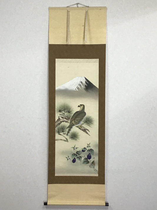 Y2204 KAKEJIKU Mt.Fuji Hawk signed box 176x52cm Japanese hanging scroll interior
