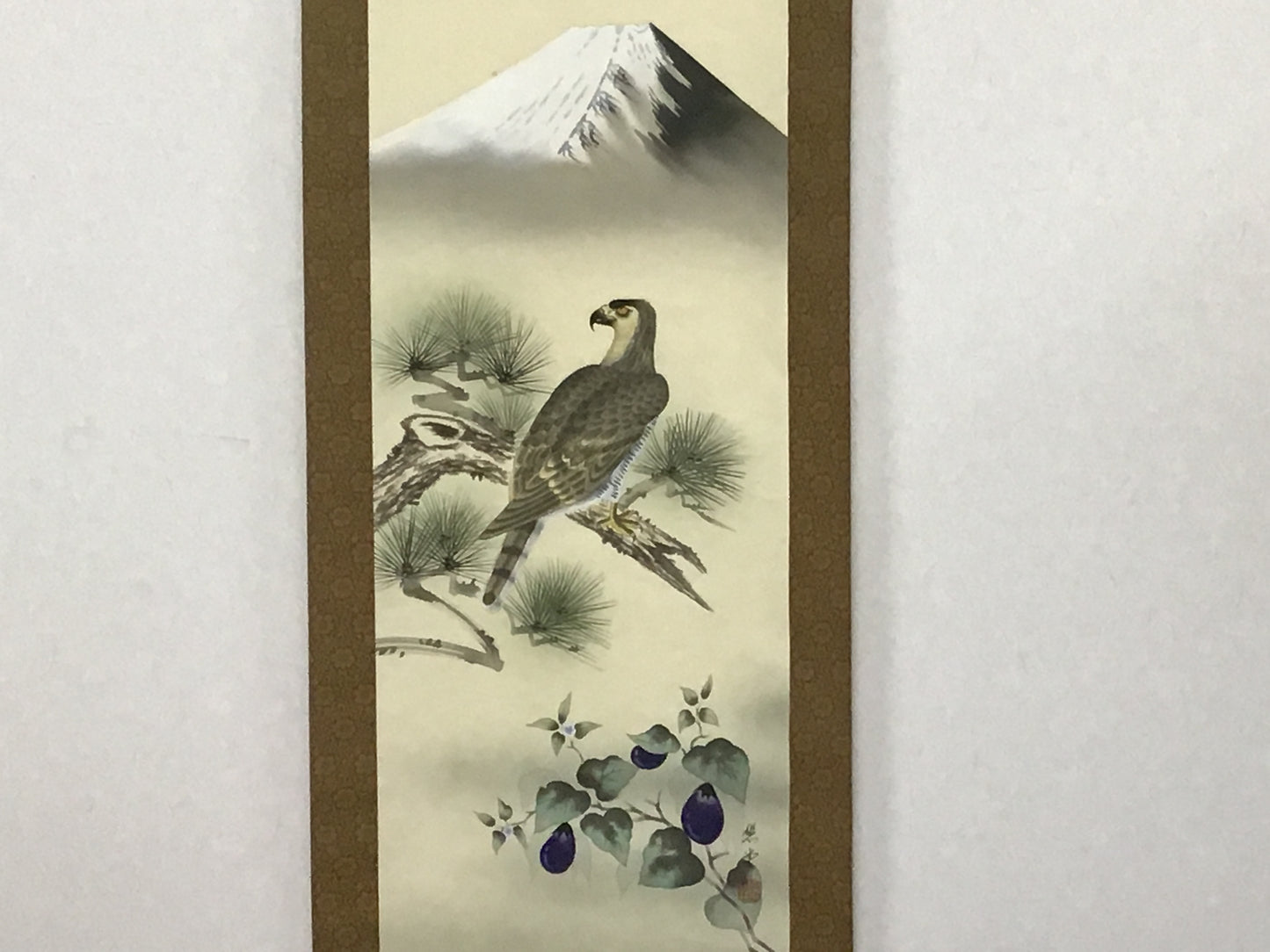 Y2204 KAKEJIKU Mt.Fuji Hawk signed box 176x52cm Japanese hanging scroll interior