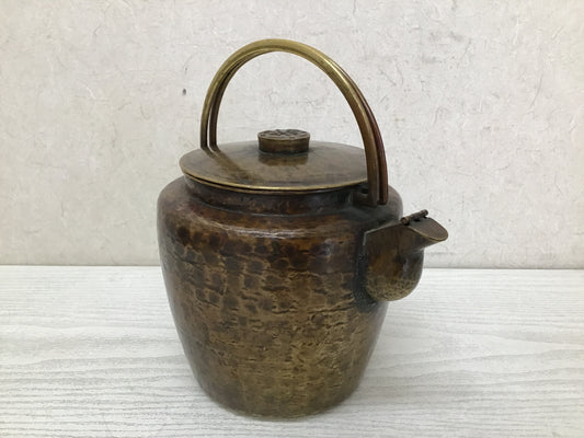 Y2227 KETTLE Copper hammered mark water jug pot Japanese teapot Japan antique