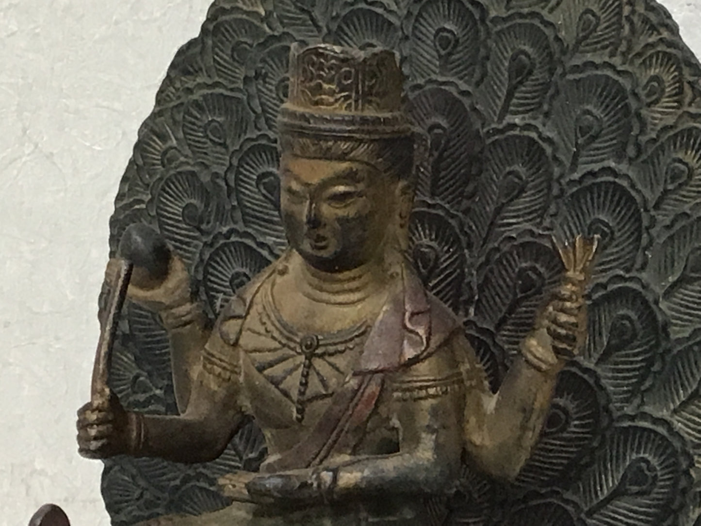Y2239 STATUE metal Mahamayuri Buddhist figure figurine Japanese vintage antique