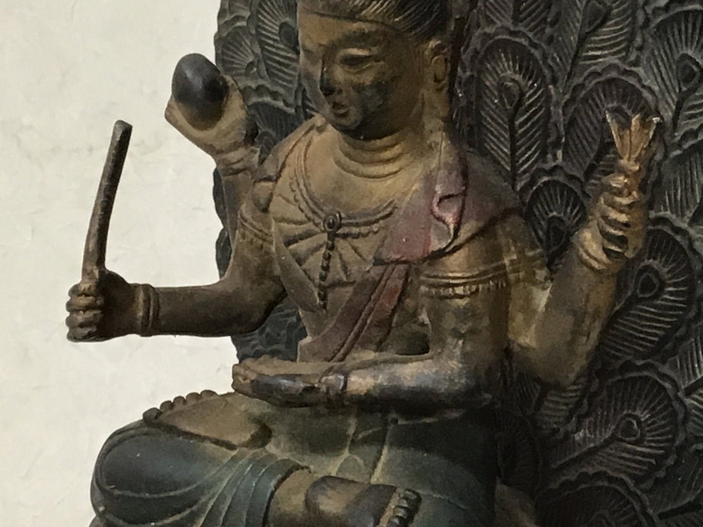 Y2239 STATUE metal Mahamayuri Buddhist figure figurine Japanese vintage antique