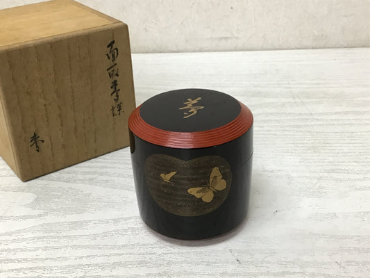 Y2244 NATUME Lacquerware Tea Caddy butterfly makie signed box Japan Tea Ceremony