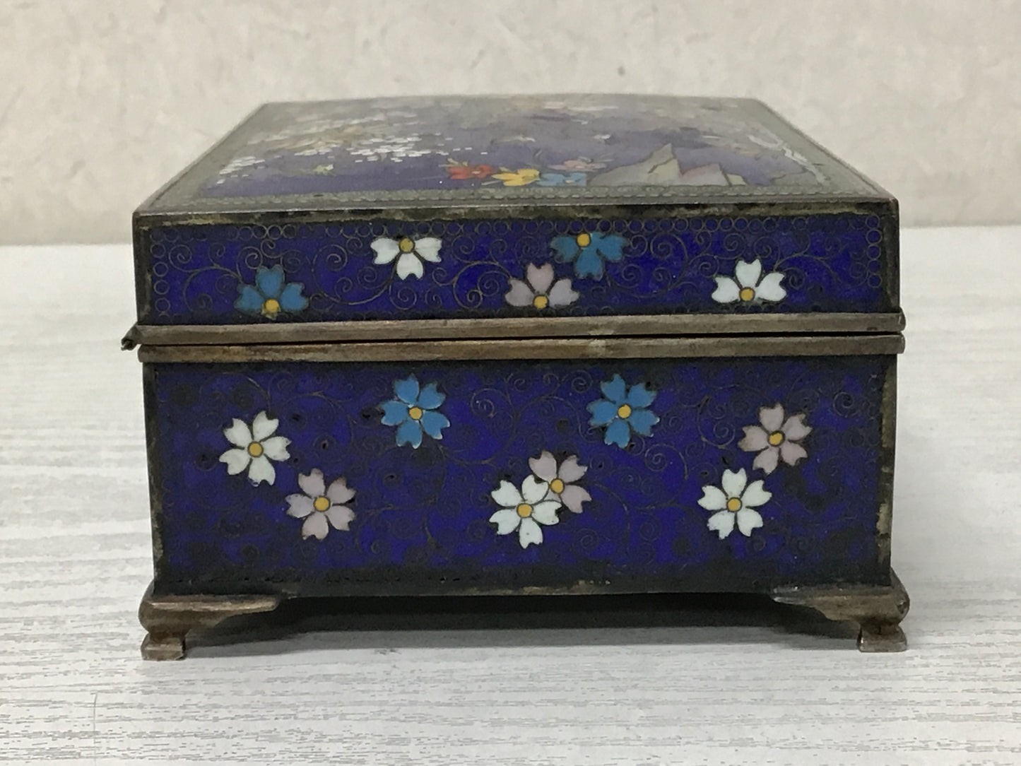 Y2249 BOX cloisonne ware accessory case flowers birds Japanese antique decor