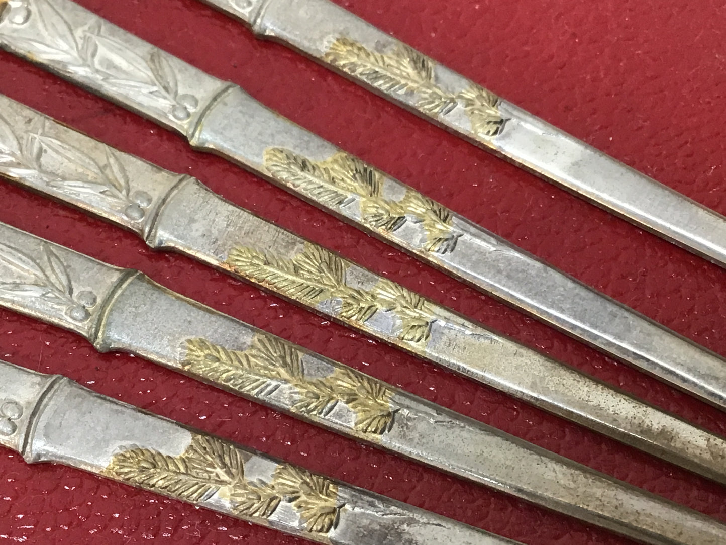 Y2261 FRUIT KNIFE Silver  Set of 5 box tableware Japanese antique Japan vintage