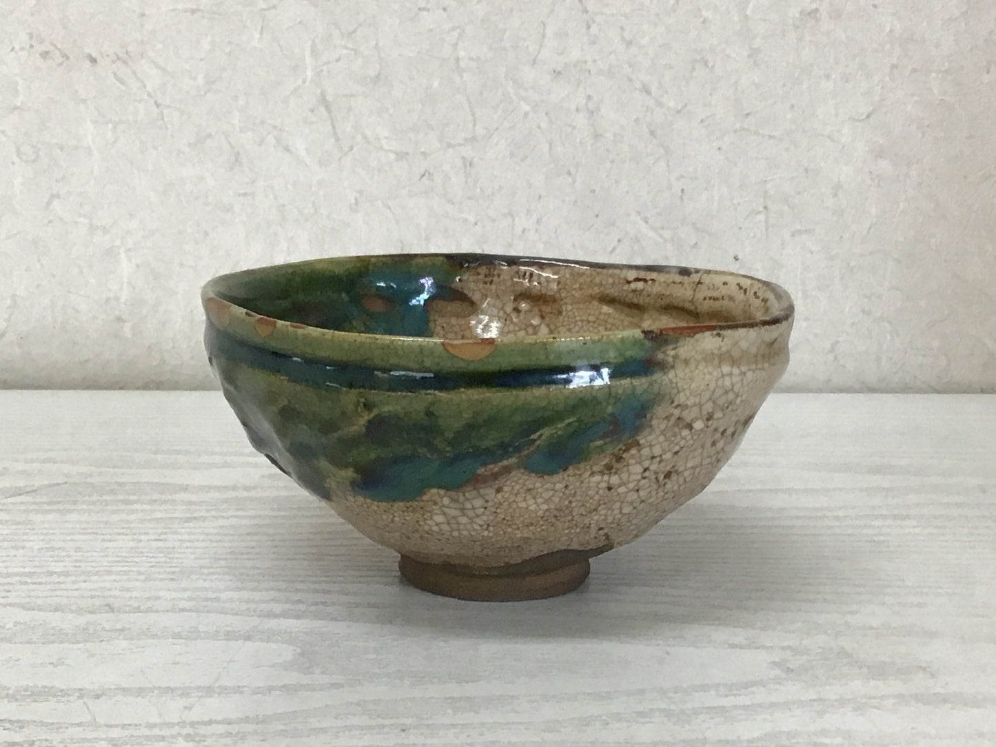 Y2323 CHAWAN Oribe-ware kintsugi box Japan pottery antique tea ceremony bowl