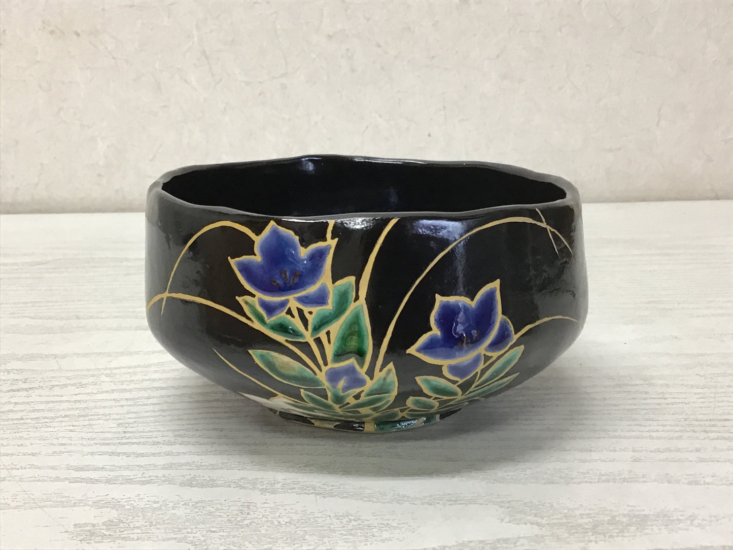 Y2328 CHAWAN Kyo-ware signed box Japan pottery antique tea ceremony bowl