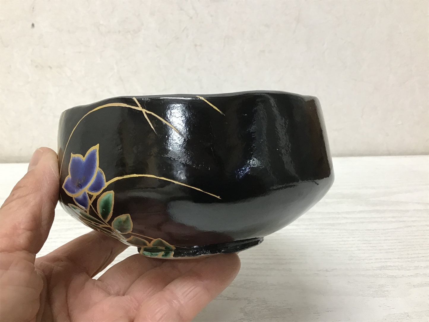 Y2328 CHAWAN Kyo-ware signed box Japan pottery antique tea ceremony bowl