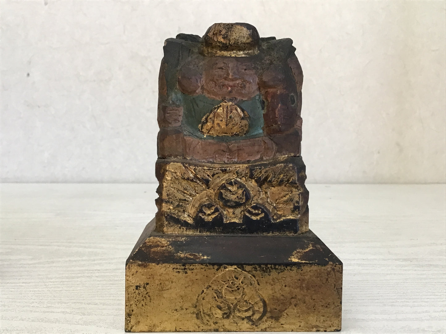 Y2345 STATUE Wood carving Ebisu Daikoku deity figure Japan vintage antique