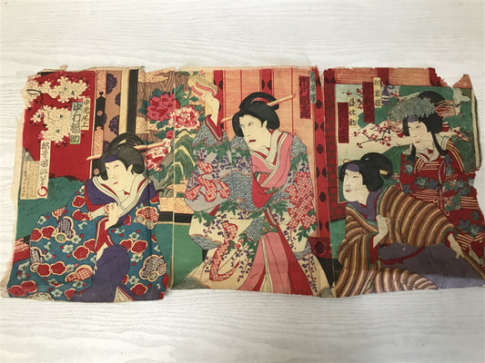 Y2445 WOODBLOCK PRINT Kunimasa Kimono Beauty 3 pieces Japanese Ukiyoe vintage