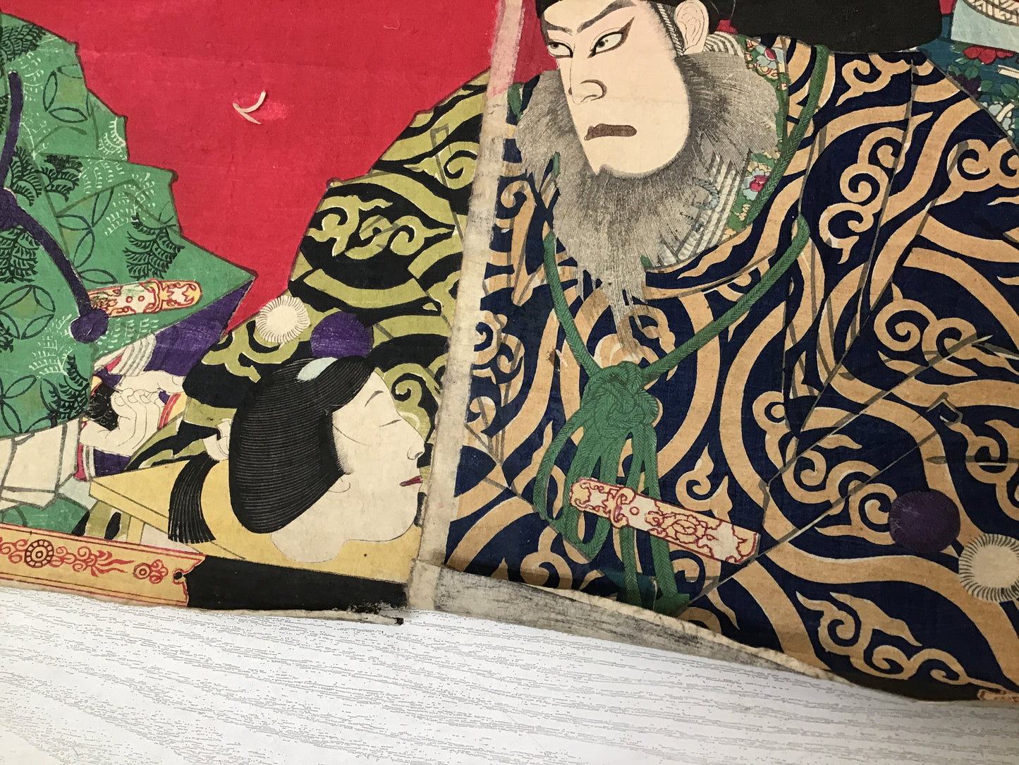 Y2449 WOODBLOCK PRINT Kunichika Kabuki 3 pieces Japanese Ukiyoe vintage painting