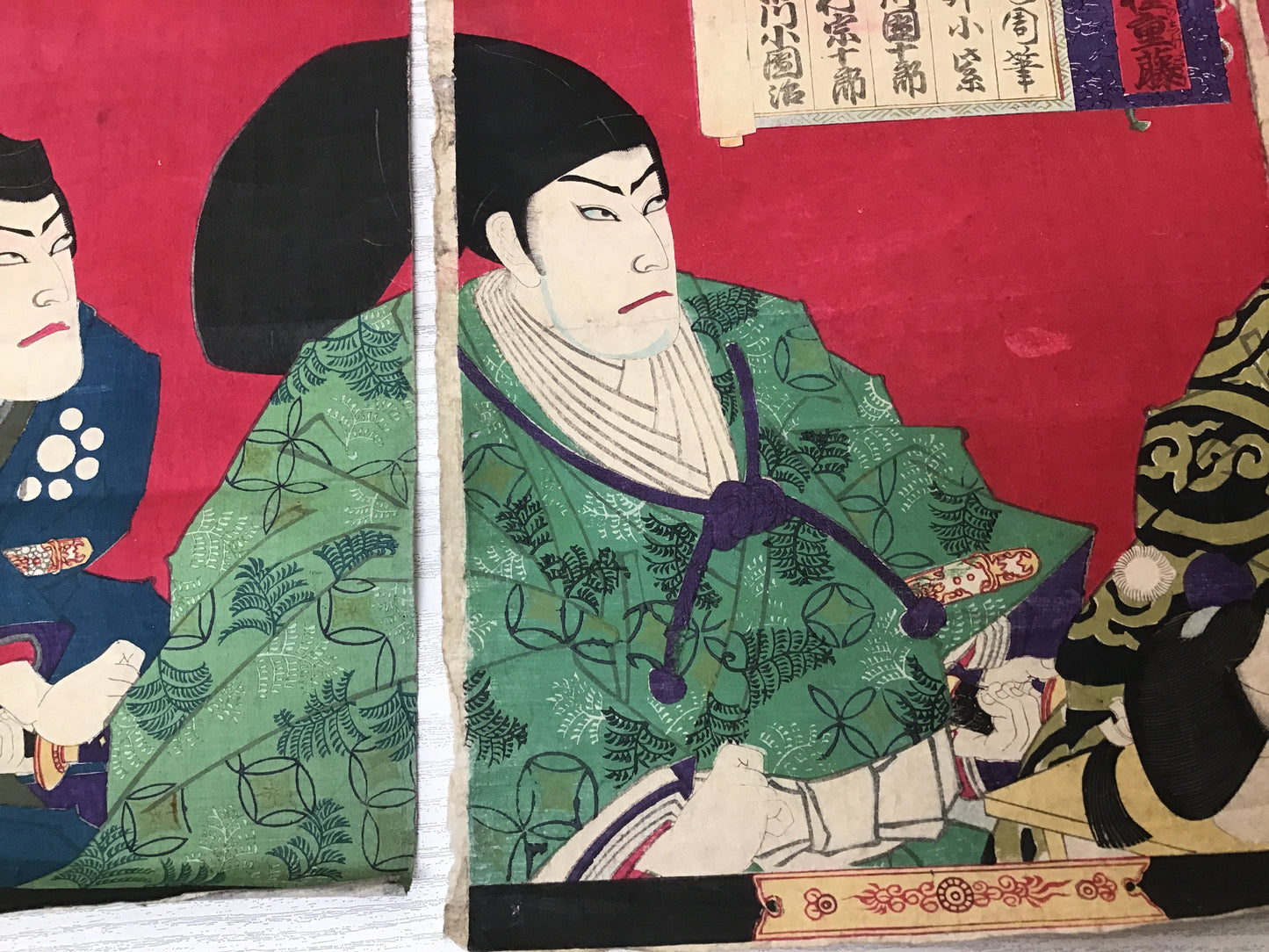Y2449 WOODBLOCK PRINT Kunichika Kabuki 3 pieces Japanese Ukiyoe vintage painting