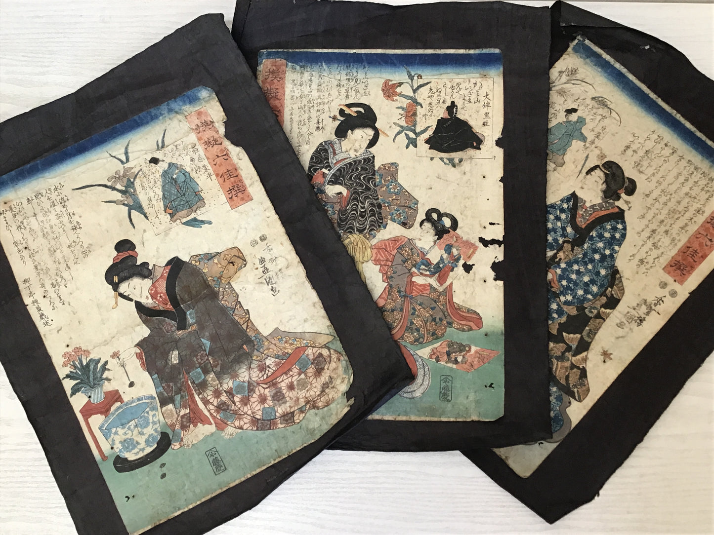 Y2461 WOODBLOCK PRINT Toyokuni 3 pieces Japanese Ukiyoe vintage painting art