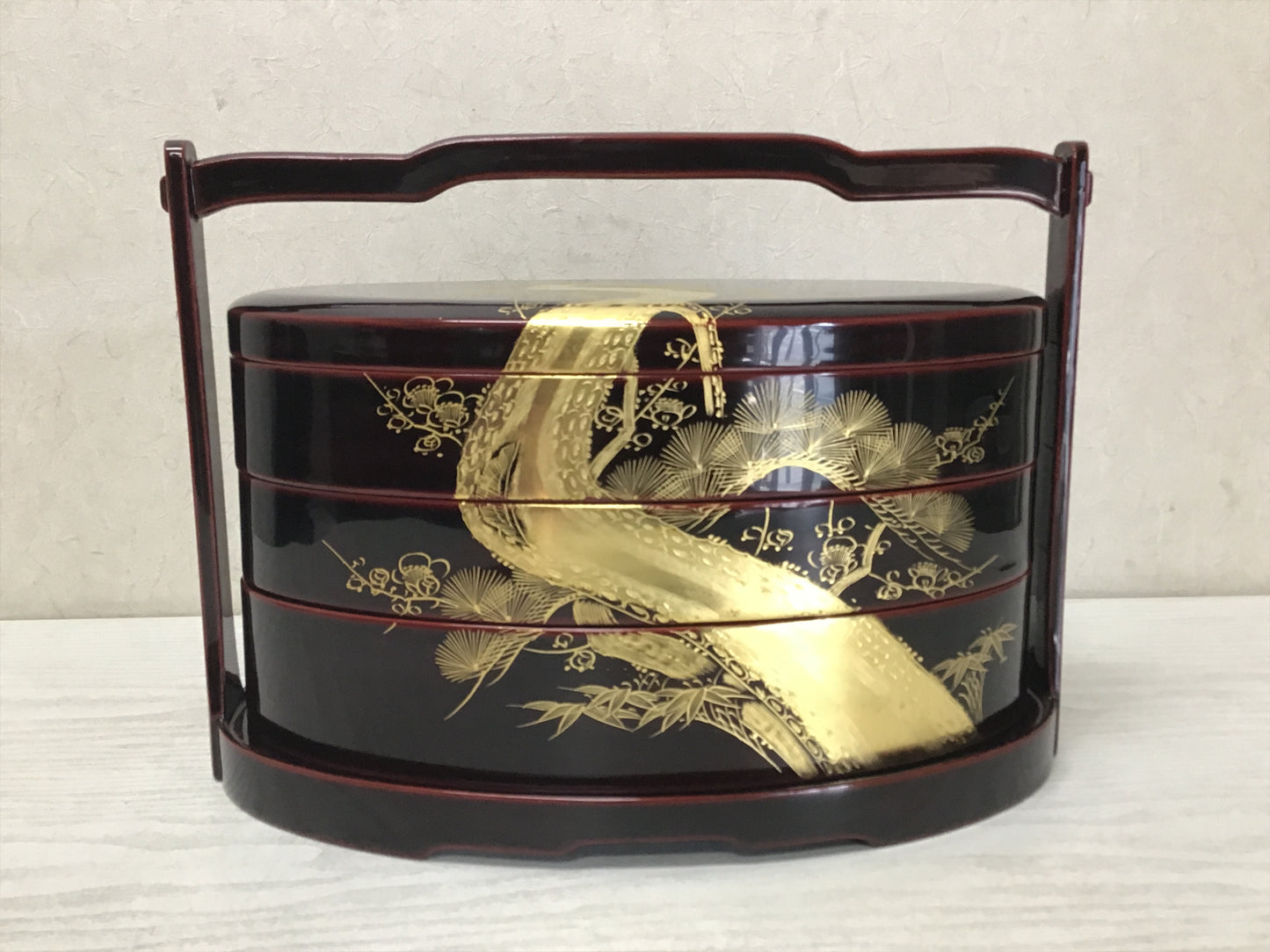 Y2506 BOX Lacquered three-tiered handle Japanese antique Japan vintage
