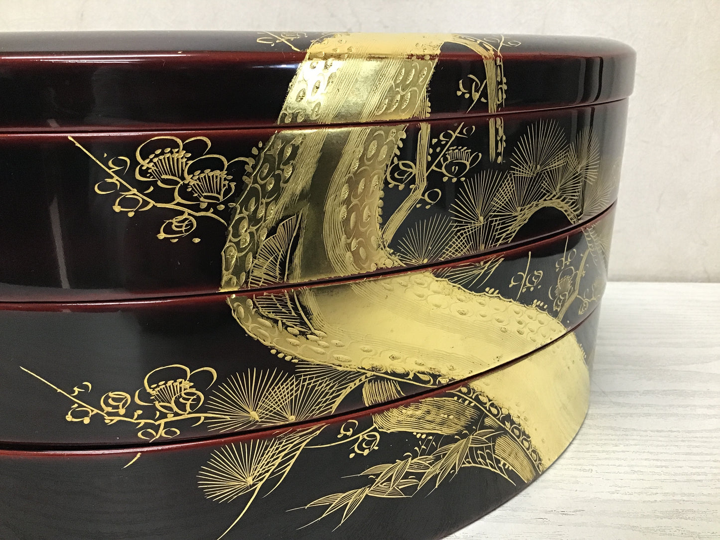 Y2506 BOX Lacquered three-tiered handle Japanese antique Japan vintage