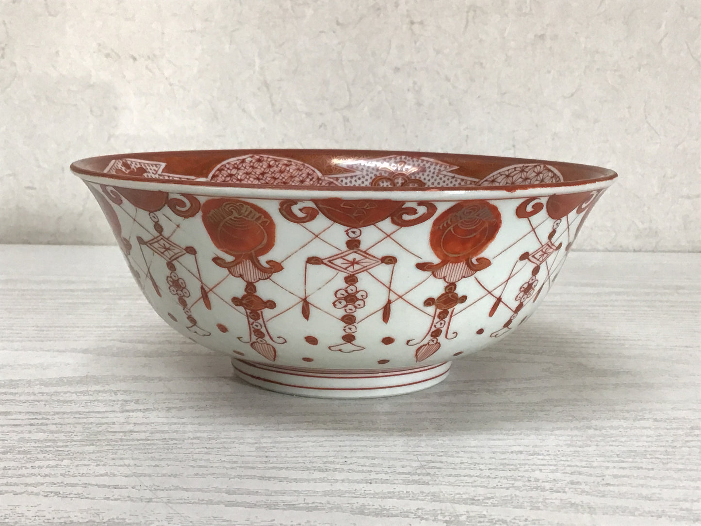 Y2514 CHAWAN Kutani-ware red painting Pot bowl signed Japan antique pottery
