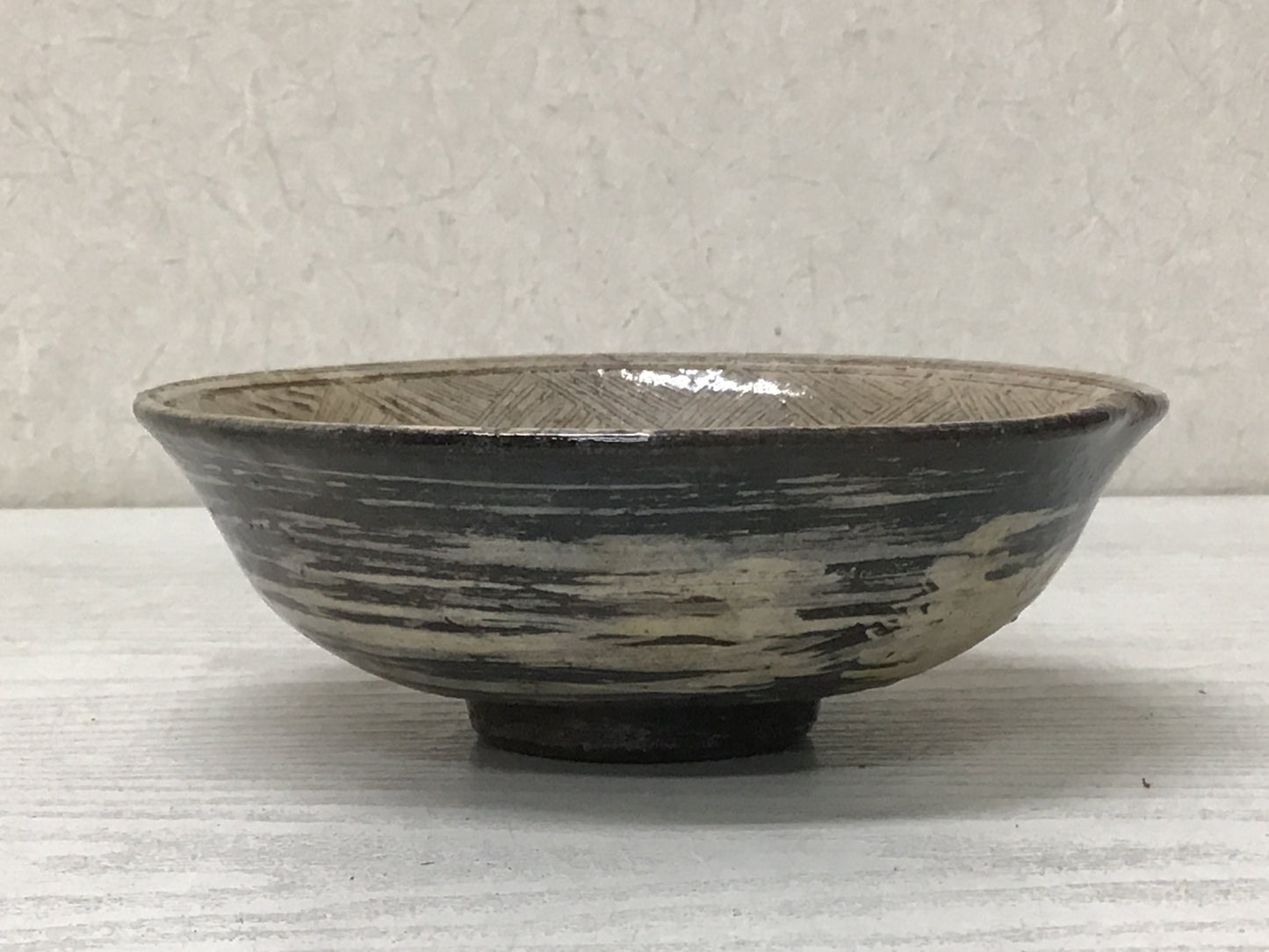 Y2599 CHAWAN Mishima Bowl signed box Japan tea ceremony antique pottery vintage