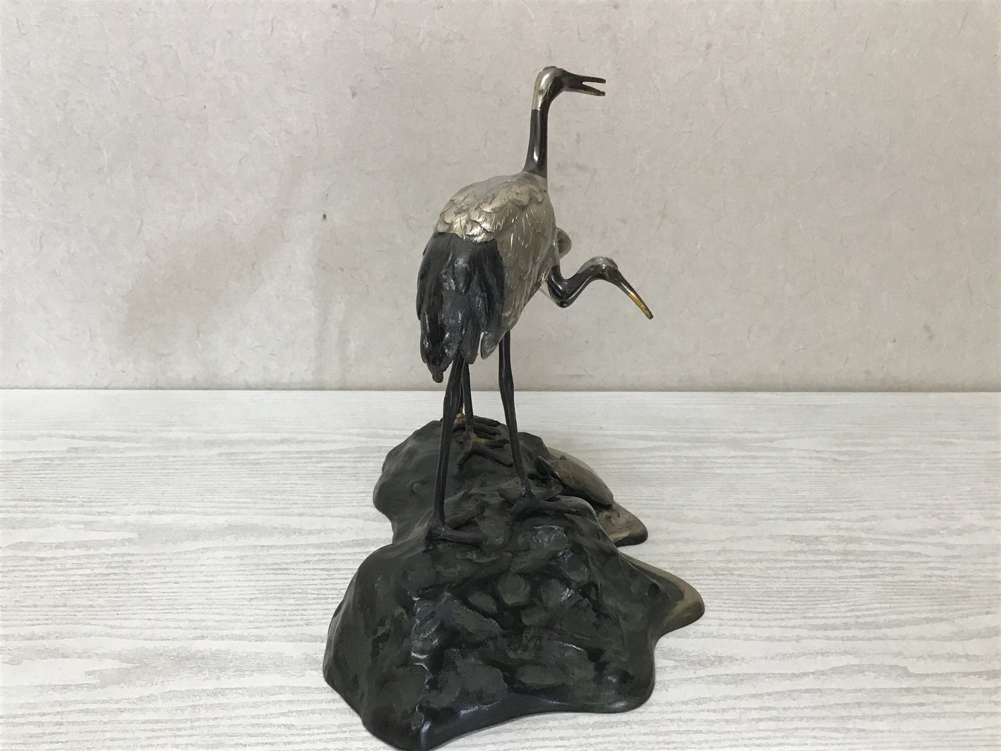 Y2611 OKIMONO Cast Copper figure Crane Turtle on a Rock box Japan antique decor