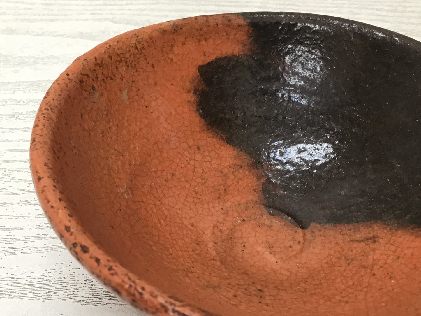 Y2615 CHAWAN Raku-ware Red Flat box Japan tea ceremony bowl antique vintage