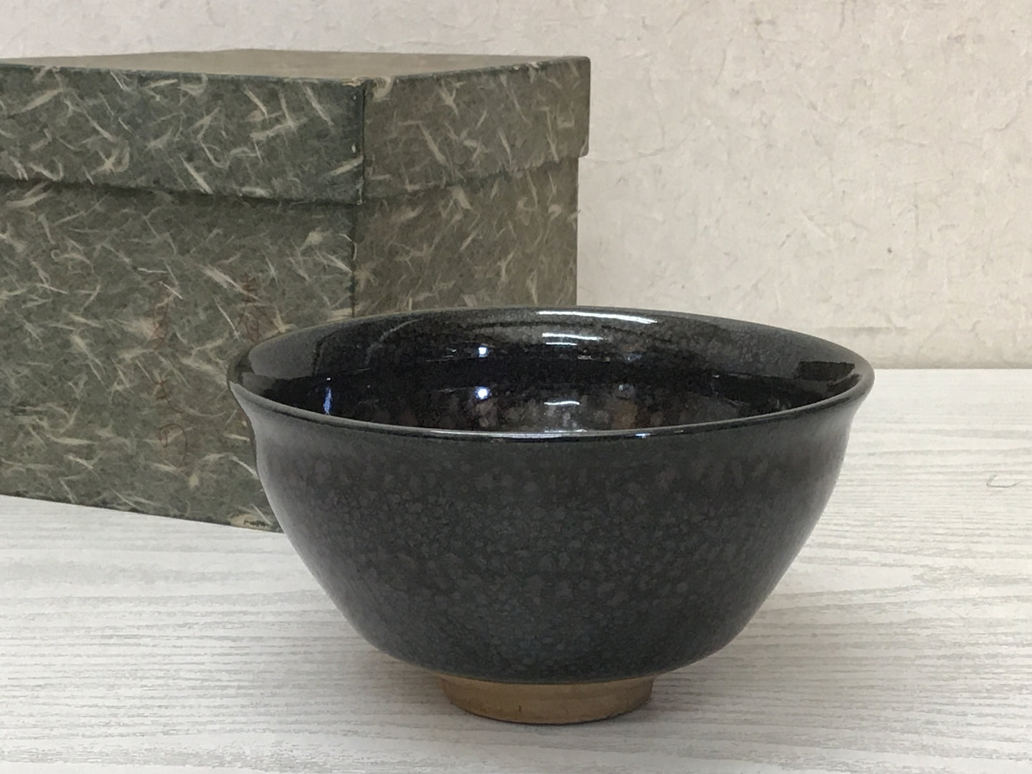Y2616 CHAWAN Kyo-ware signed box Japan tea ceremony bowl antique vintage