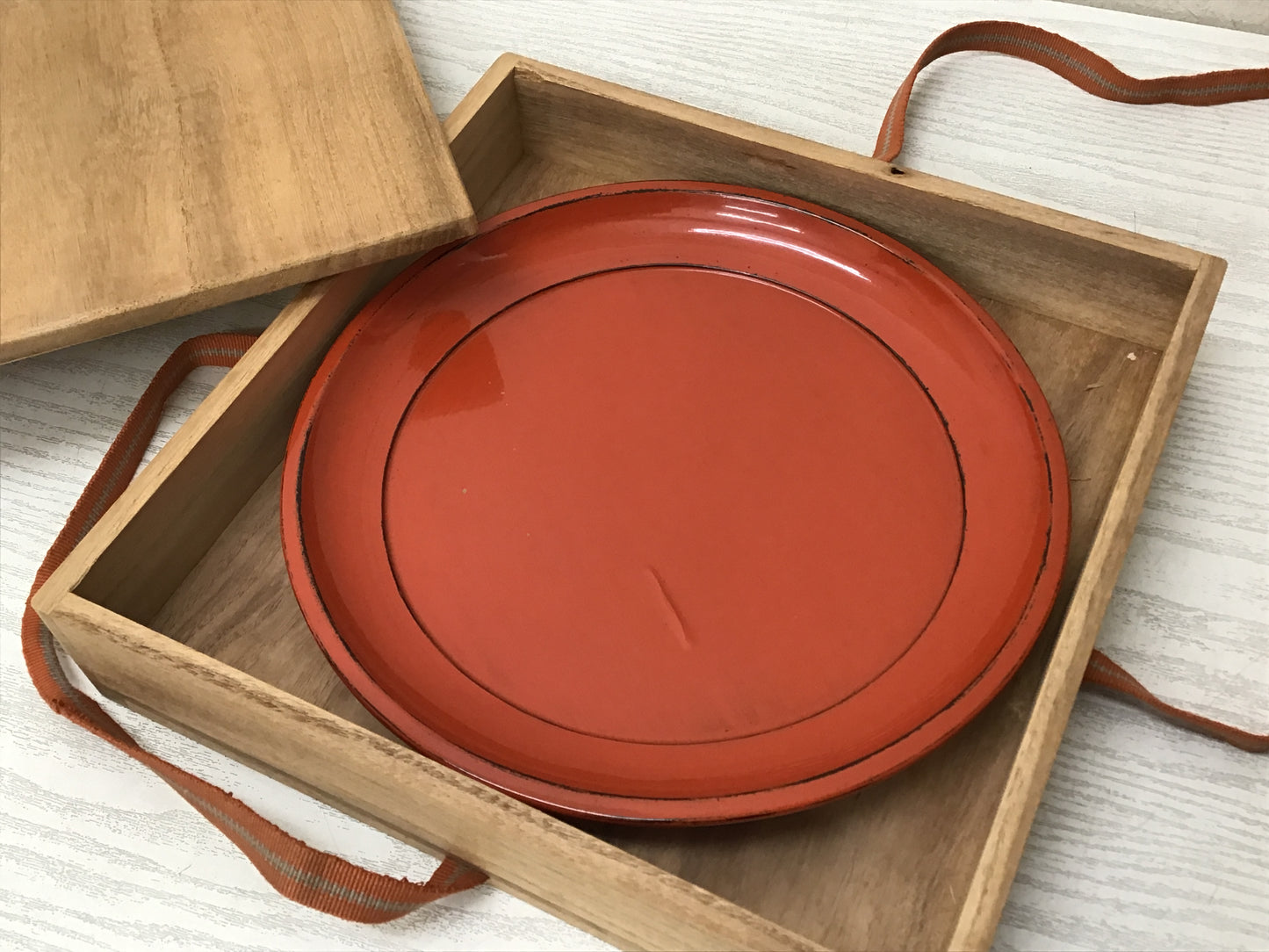 Y2643 TRAY vermilion‐lacquered OBON OZEN server box Japan antique tableware