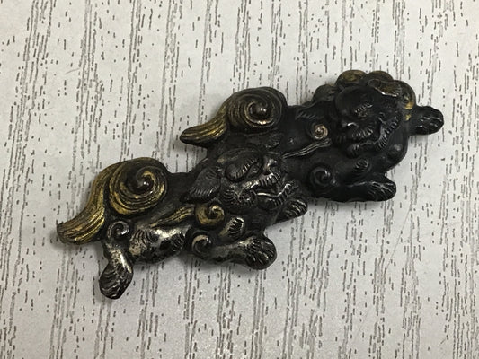 Y2652 OBIDOME Metalwork Lion JAPANESE KIMONO SASH CLIP antique accessory
