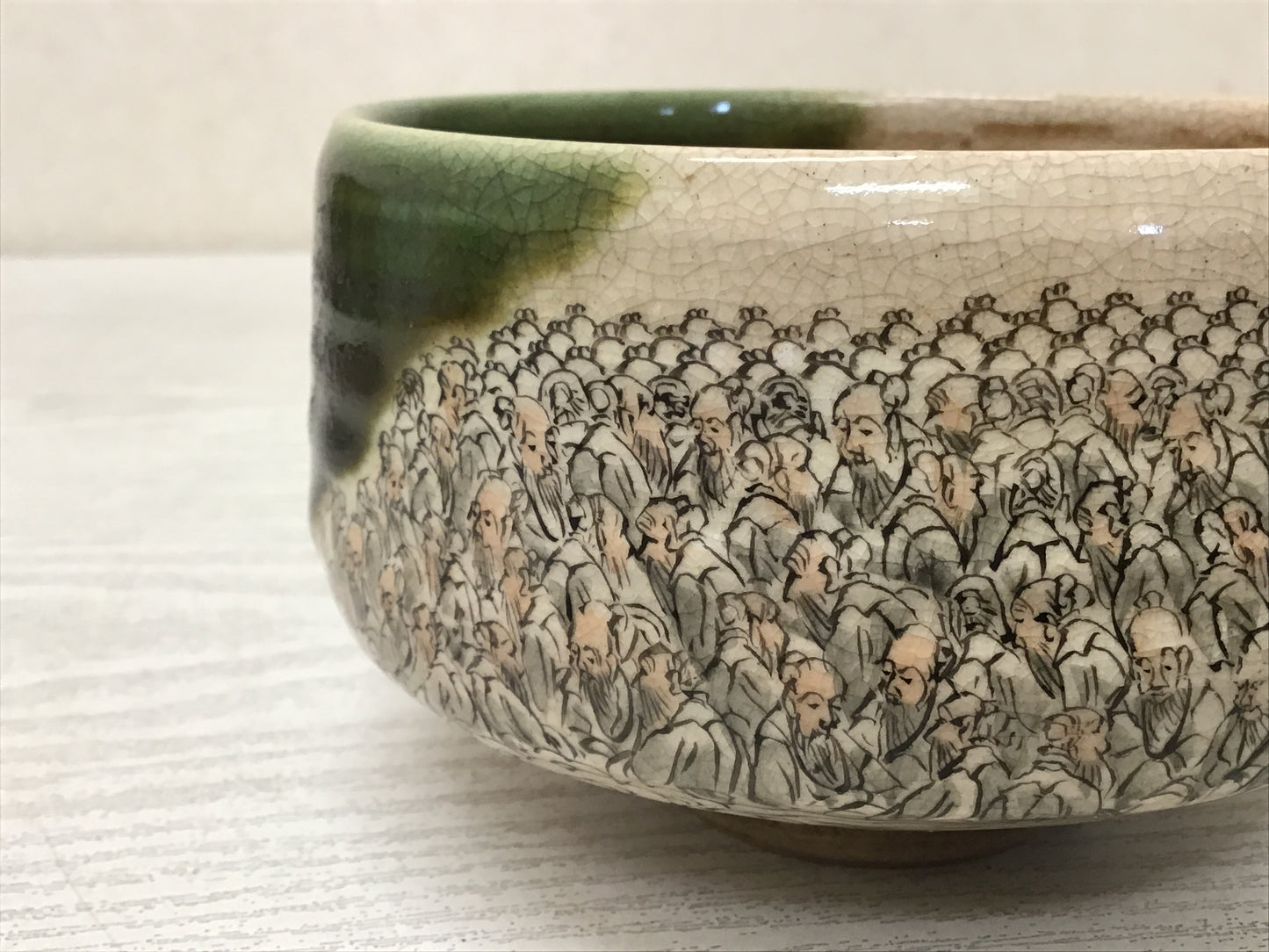 Y2662 CHAWAN Oribe-ware hundred hermits box Japan tea ceremony bowl antique