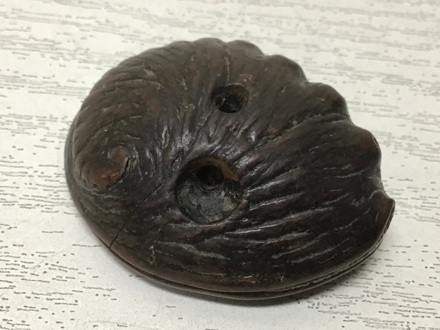 Y2687 NETSUKE Abalone wood carving toggle Japanese Traditional Antique accessory