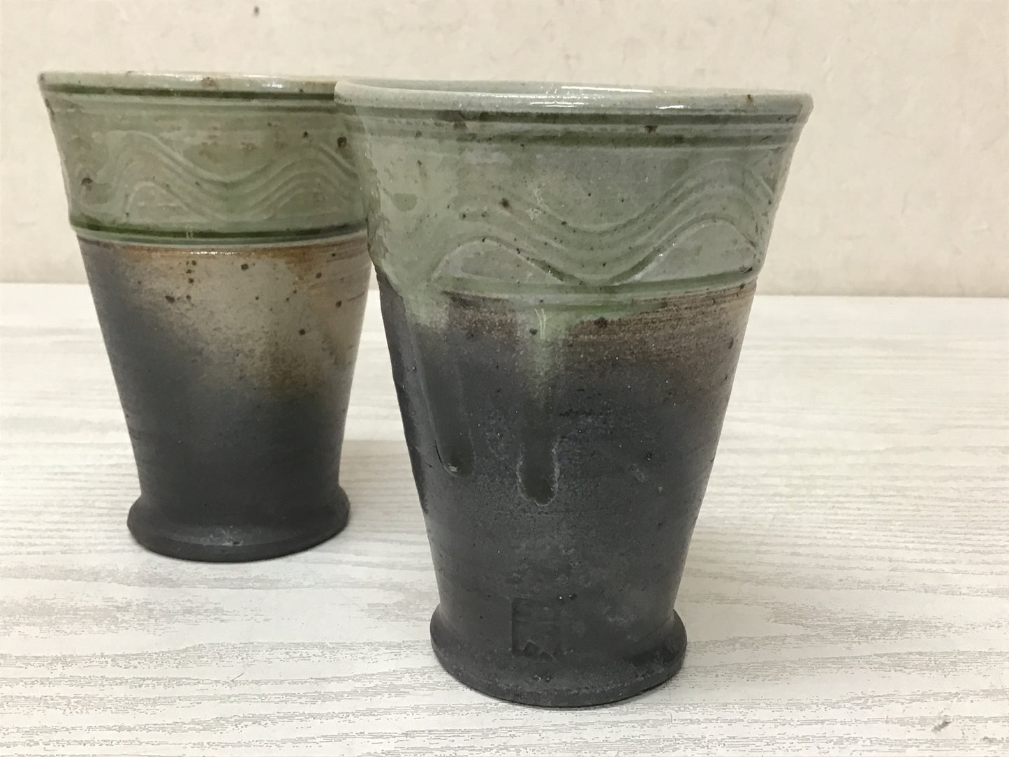 Y2728 CUP Mino-ware Beer Mug signed box glassware Japanese antique tableware