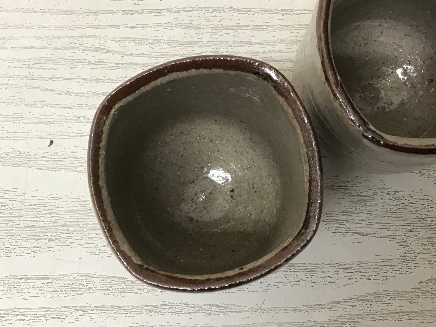 Y2729 YUNOMI Karatsu-ware cup signed box Japanese pottery antique vintage
