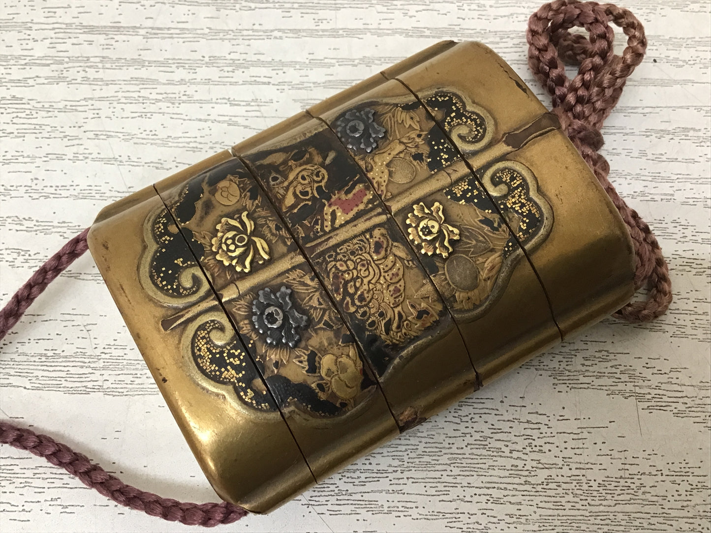 Y2743 INROU Makie Lacquer Pill Box Japanese antique traditional vintage