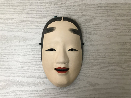 Y2758 NOH MASK wood carving young woman bag Japanese vintage omen antique men