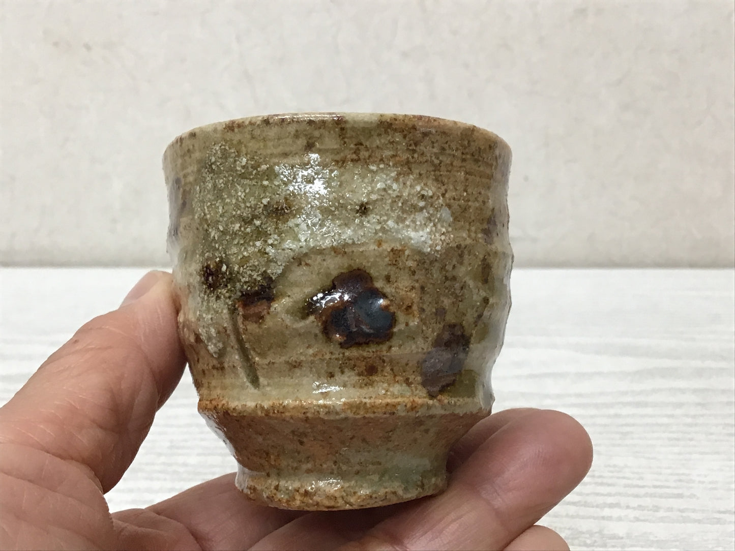 Y2763 CHAWAN Mino Iga-ware sake cup signed box Japanese bowl pottery Japan