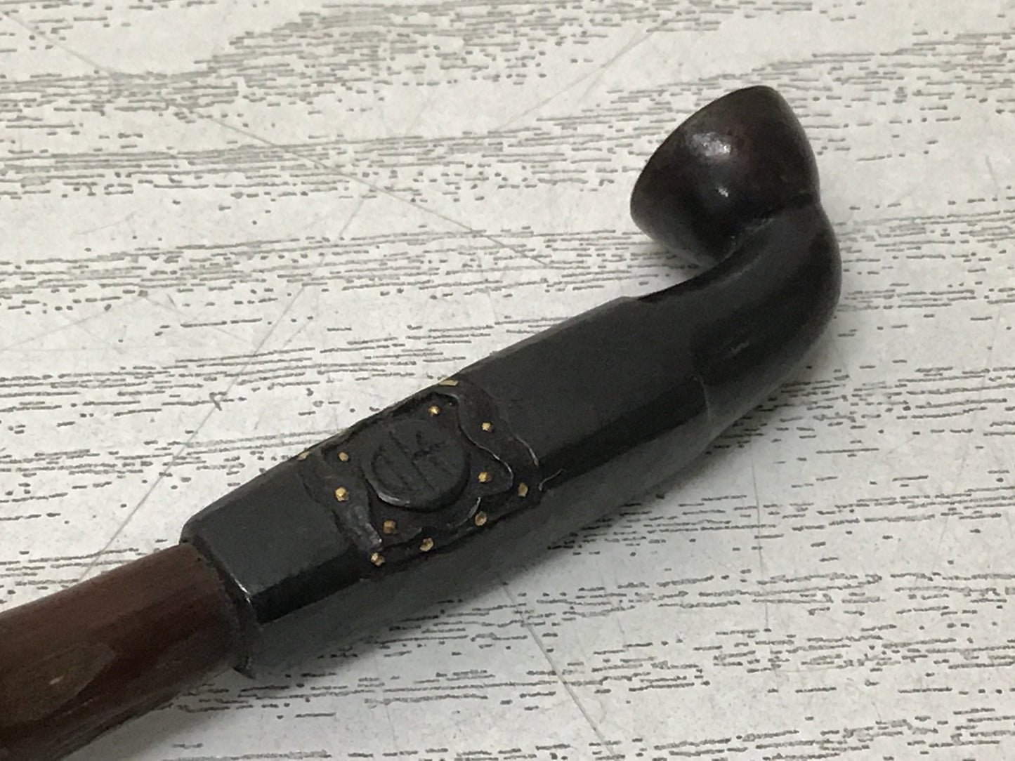 Y2769 TOBACCO Metalwork Kiseru smoking pipe Gold rim Inlay Japanese antique